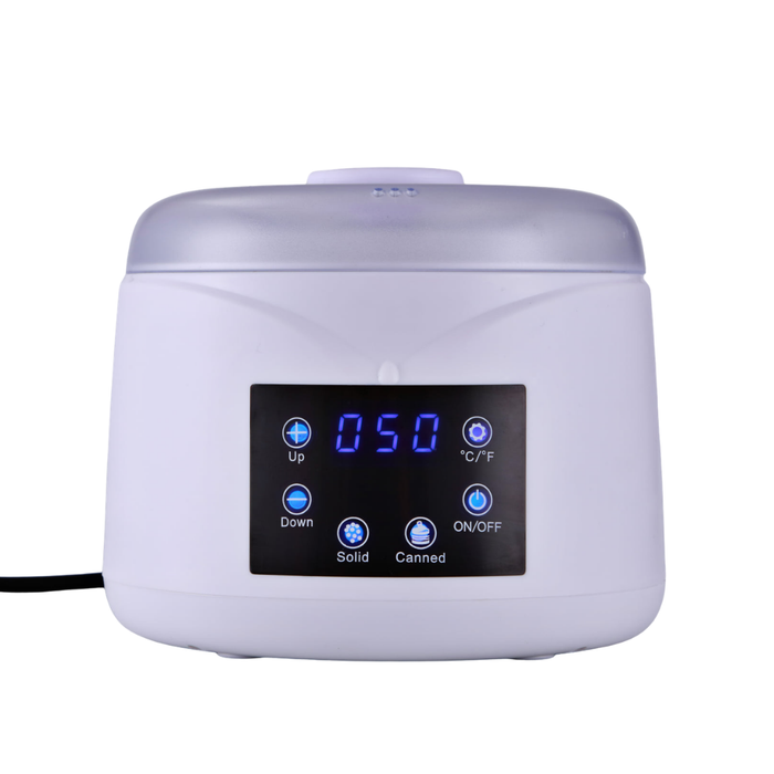 Q010A 500g 400ml White Digital Wax Warmer Heater | White 500g wax warmer with white lid, digital display and variable temperature settings.