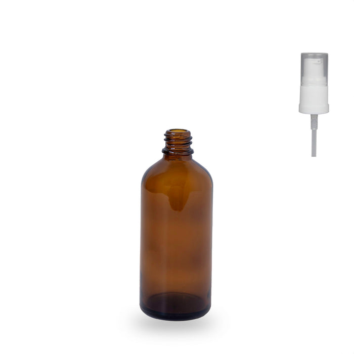 Amber Glass Bottle - (Serum / Gel Pump) - 100ml - 18mm