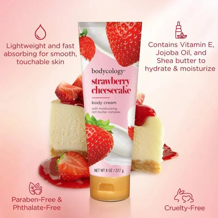 Bodycology Shea Butter Body Cream Strawberry Cheesecake 227g كريم الجسم بزبدة الشيا من بودي كولوجي بنكهة تشيز كيك الفراولة - Princess Cosmetics Qatar