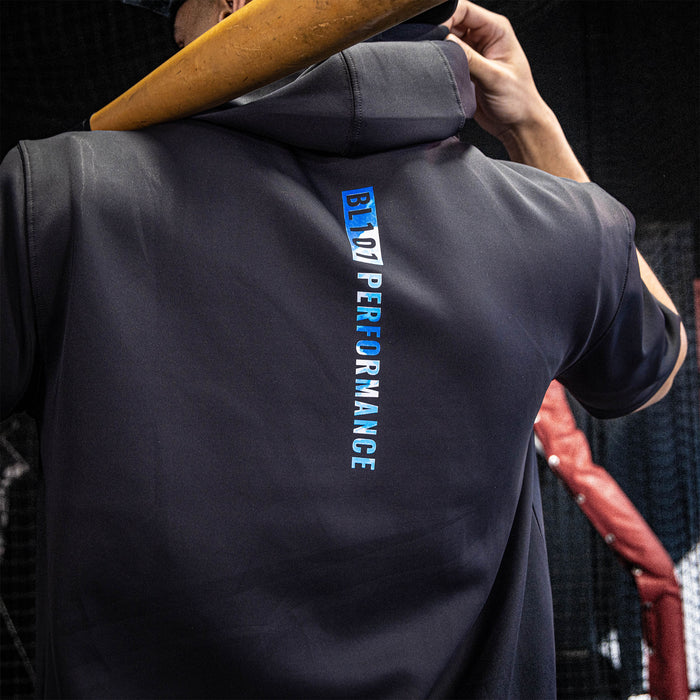 Youth model wearing blue BSBL-SZN Dream Chaser youth short sleeve hoodie