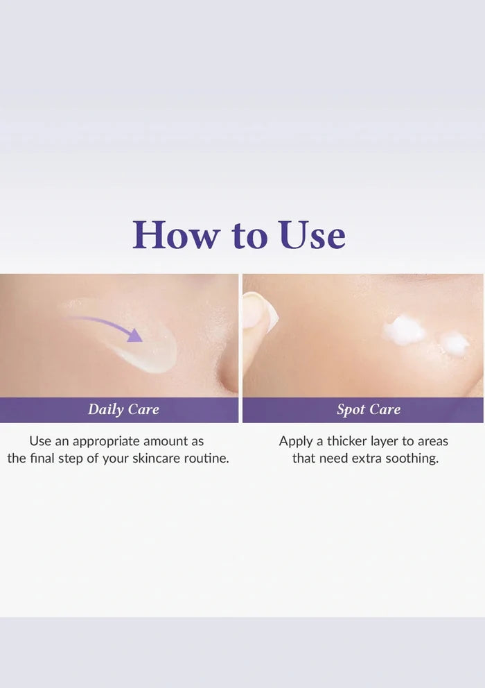Instructions on how to use a skincare product with text and images of skin care application.