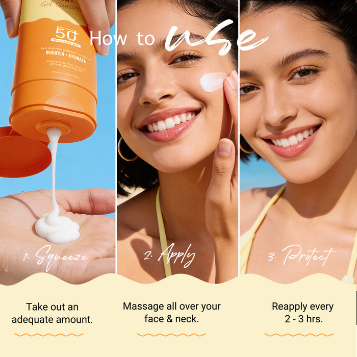 Glow+ Dewy Gel Sunscreen In-Vivo Tested SPF 50+ PA++++ with Papaya & Vitamin C - 80g (Pack of 2)