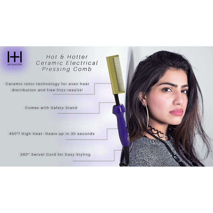 Hot & Hotter Electric Ceramic Pressing Comb, 1 Count, Purple & Gold
