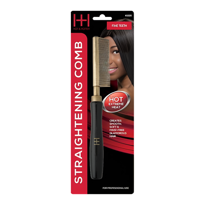 Hot & Hotter Thermal Straightening Comb Fine Teeth, 1 Count, Black & Gold