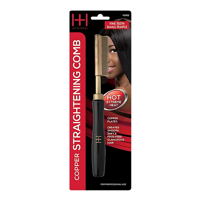Hot & Hotter Thermal Straightening Comb Fine Teeth Small Temple Copper, 1 Count, Black & Gold