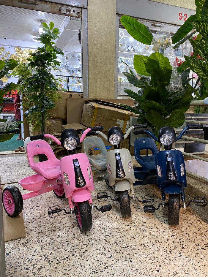 Kids Vespa-Style Scooter Tricycle | Headlight | Backrest Seat | Pedals - Pink