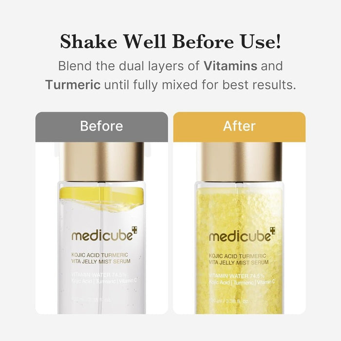 Medicube Kojic Acid Turmeric Vita Jelly Mist Serum 100ml سيروم ميديكوب بحمض الكوجيك والكركم وفيتامينات الجيلي - Princess Cosmetics Qatar