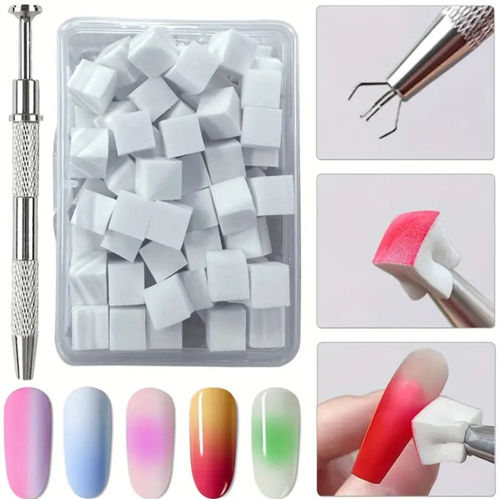 100pcs Mini Sponge for Ombre Pat Pat Gel and Chrome + 1 Tools