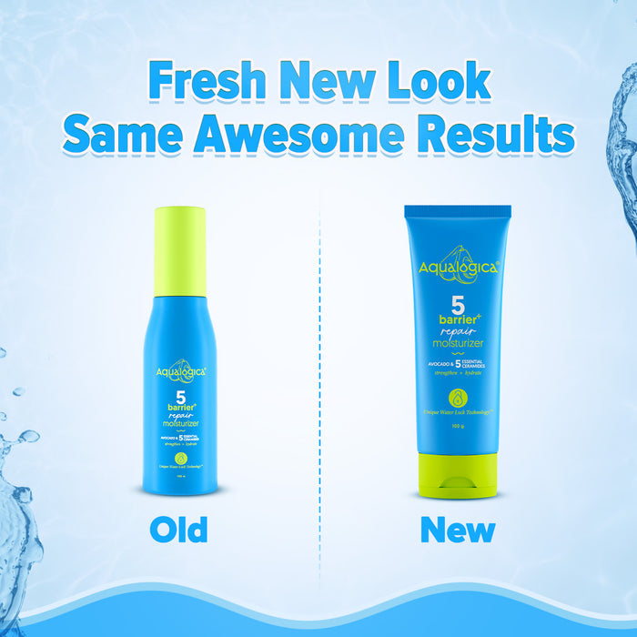 Fresh new look for Aqualogica 5 Barrier Repair moisturizer