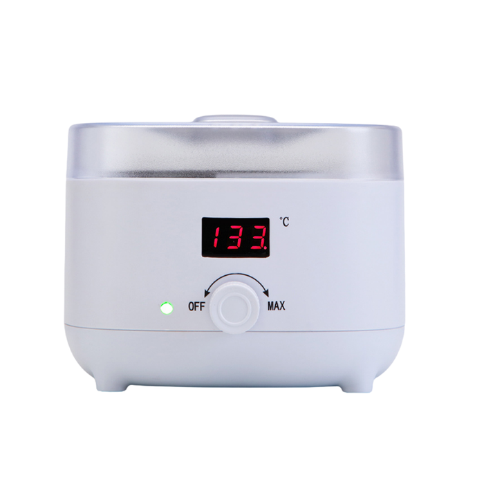 Q010A 500g White Digital Wax Warmer Heater | White 500g wax warmer with white lid, digital display and variable temperature dial.