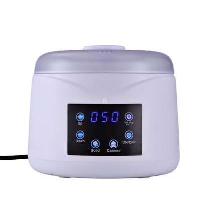 Q010A 500g 400ml White Digital Wax Warmer Heater | White 500g wax warmer with white lid, digital display and variable temperature settings.