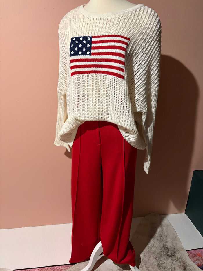 Simply Southern patriotic mesh pullover top with red, white, and blue design, featuring a casual, lightweight fabric for comfortable wear.