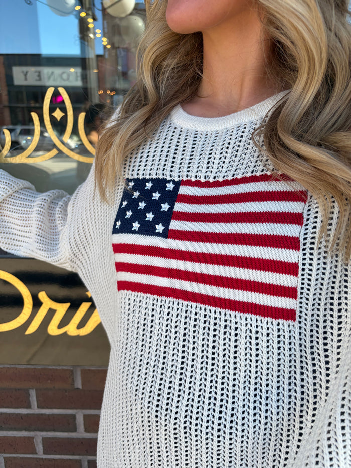 Simply Southern Patriotic Glory mesh pullover, a patriotic-themed top with a mesh design and vibrant colors.