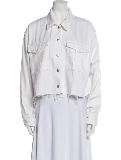 AGOLDE white oversized denim jacket in XS size, front view showing classic collar and button closure, new without tags