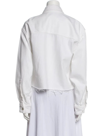 AGOLDE white oversized denim jacket in XS size with classic design, displayed on a mannequin.