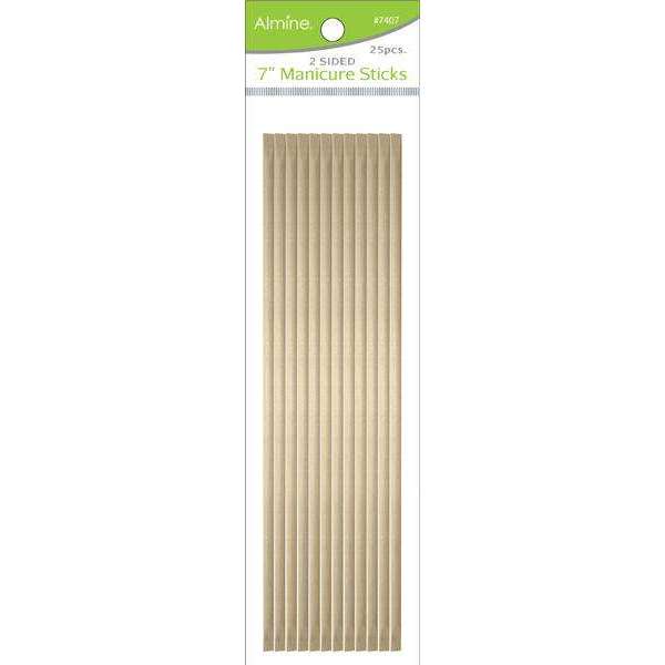 Almine 2 Sided Manicure Nail Sticks 7 Inch, 25 Count, Light Brown