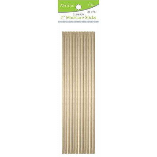 Almine 2 Sided Manicure Nail Sticks 7 Inch, 25 Count, Light Brown