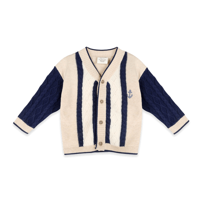 Anchor Stripe Knit Baby Cardigan, Organic Cotton