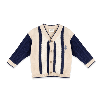 Anchor Stripe Knit Baby Cardigan, Organic Cotton