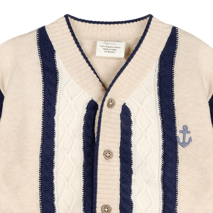 Organic Cotton Anchor Stripe Knit Baby Cardigan, Detail