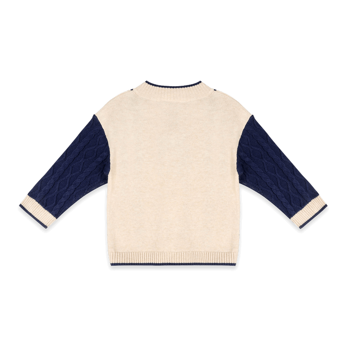 Organic Cotton Anchor Stripe Knit Baby Cardigan, Back