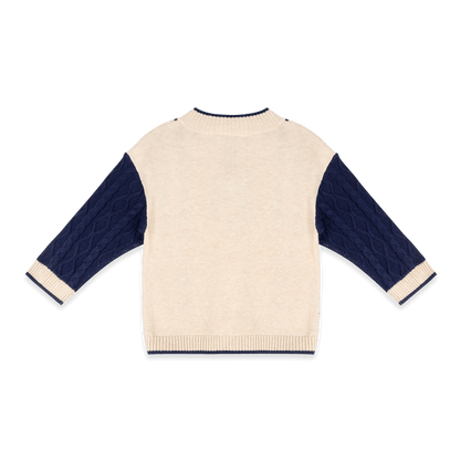 Organic Cotton Anchor Stripe Knit Baby Cardigan, Back