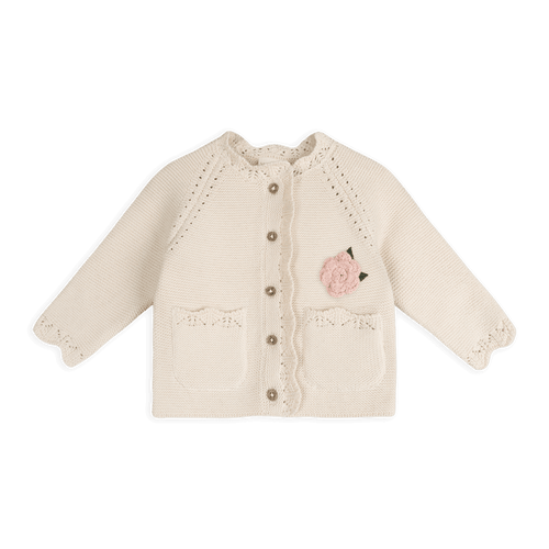 Anna Crochet Flower Knit Baby Cardigan, Organic Cotton
