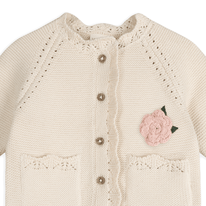 Organic Cotton Anna Crochet Flower Knit Baby Cardigan, Detail