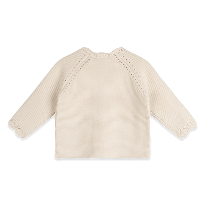 Organic Cotton Anna Crochet Flower Knit Baby Cardigan, Back