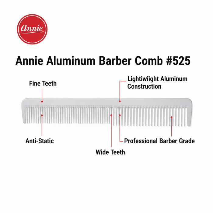 Annie Aluminum Barber Comb, 1 Count, Silver