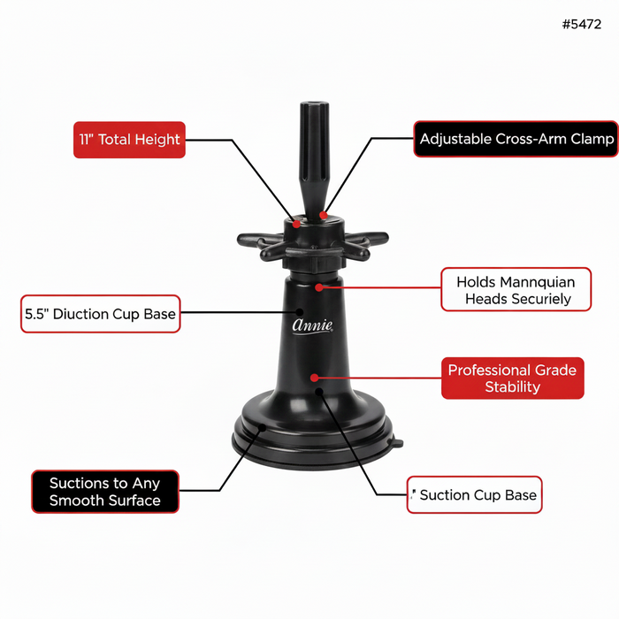 Annie Mannequin Holder with Suction Table Stand, 1 Count, Black