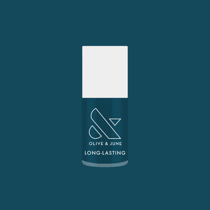 Après Mani deep teal green gel polish bottle by Olive and June for quick dry, long-lasting at home manicure polish