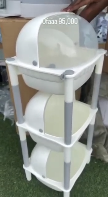 Baby Storage Rack with Bathtub | 3-Tier Nursery Organizer | White & Grey