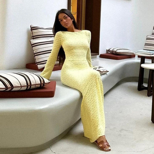 Backless Flared Long Sleeve  Dress
