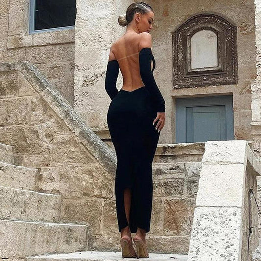 Backless Long Sleeve Tube Top Dress