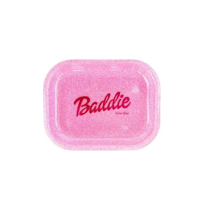 Golden Gems Baddie acrylic tray with clear, shiny surface and stylish design, perfect for organizing or displaying small items.