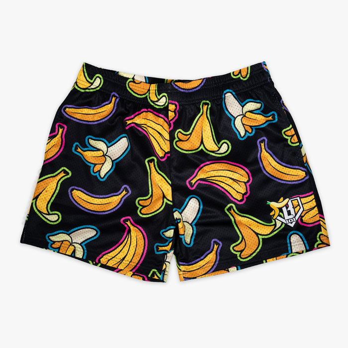 Adult model wearing black Banana Neon shorts