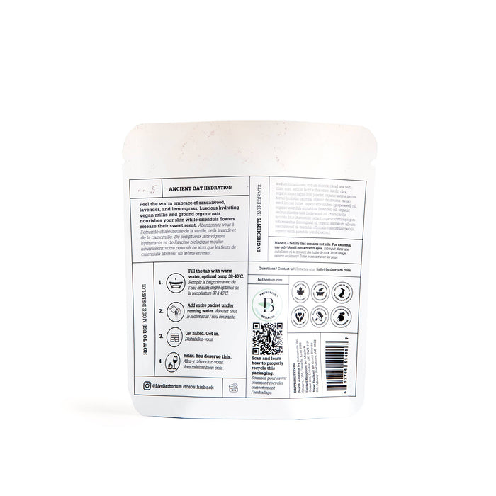 Bathorium Ancient Oat Hydration Crush Bath Soak in 120g jar, featuring oats and soothing ingredients for nourishing bath experience.