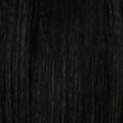 Bff Part Lace Lilia wig close up of jet black straight hair texture showing smooth synthetic fibers