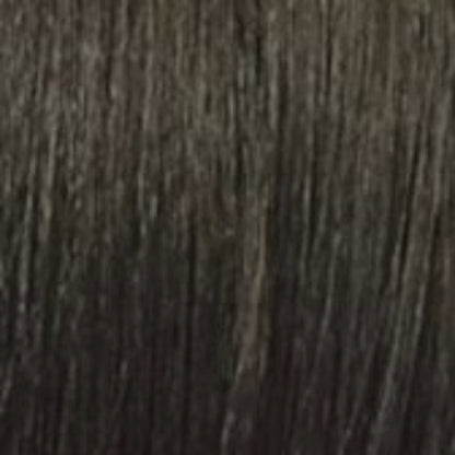 Close up of smooth straight dark brown wig hair showing natural center part and texture Bff Part Lace Lilia wig