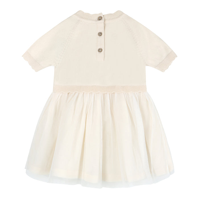 Bird Floral Embroidered Tutu Knit Baby Dress Back (Organic Cotton)