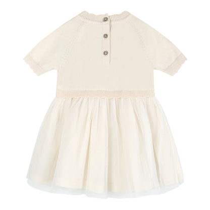 Bird Floral Embroidered Tutu Knit Baby Dress Back (Organic Cotton)