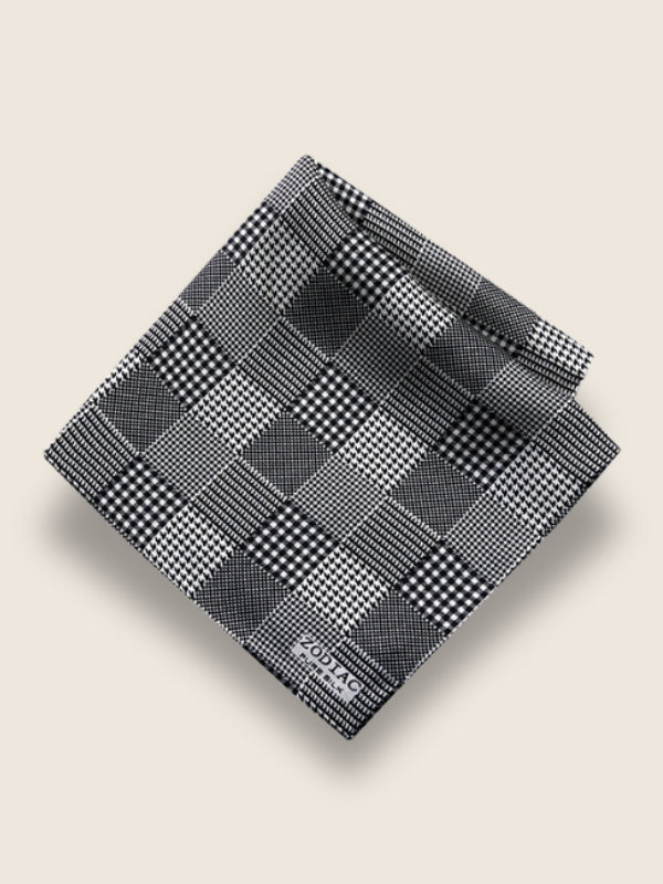 Black And White Checks Silk Pocket Square