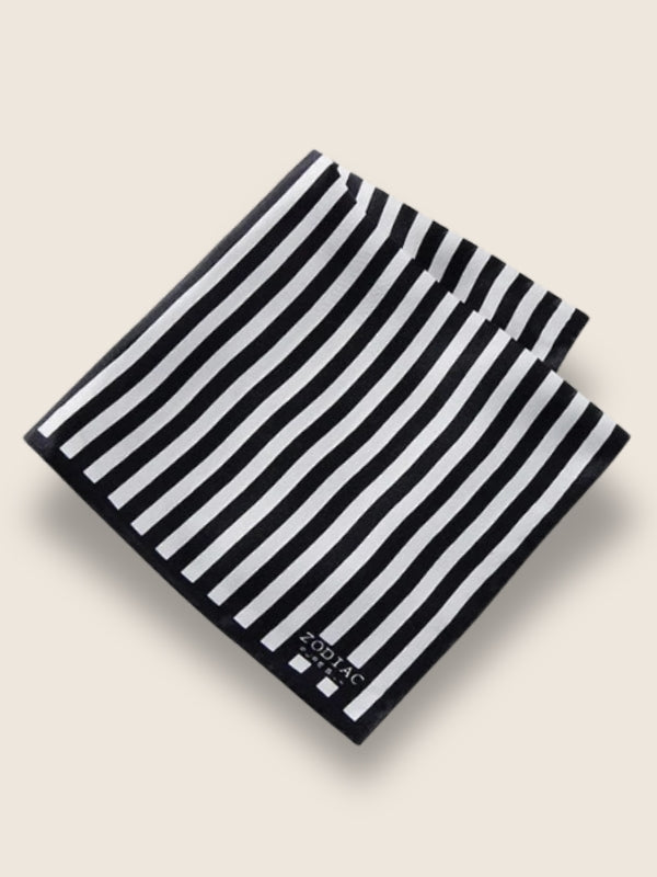 Black And White Striped Silk Pocket Square