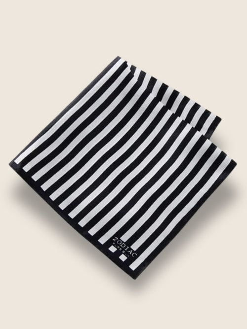 Black And White Striped Silk Pocket Square