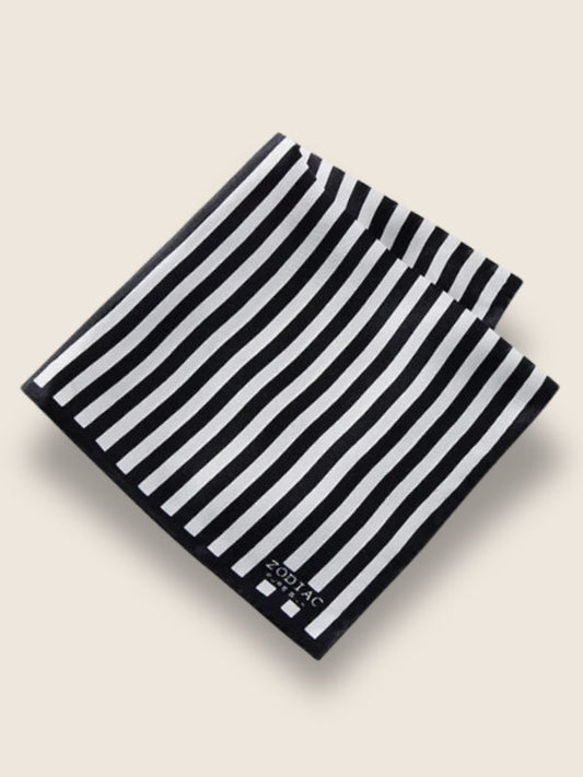 Black And White Striped Silk Pocket Square