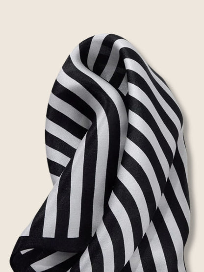 Black And White Striped Silk Pocket Square