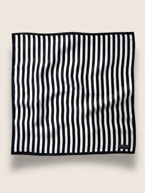 Black And White Striped Silk Pocket Square