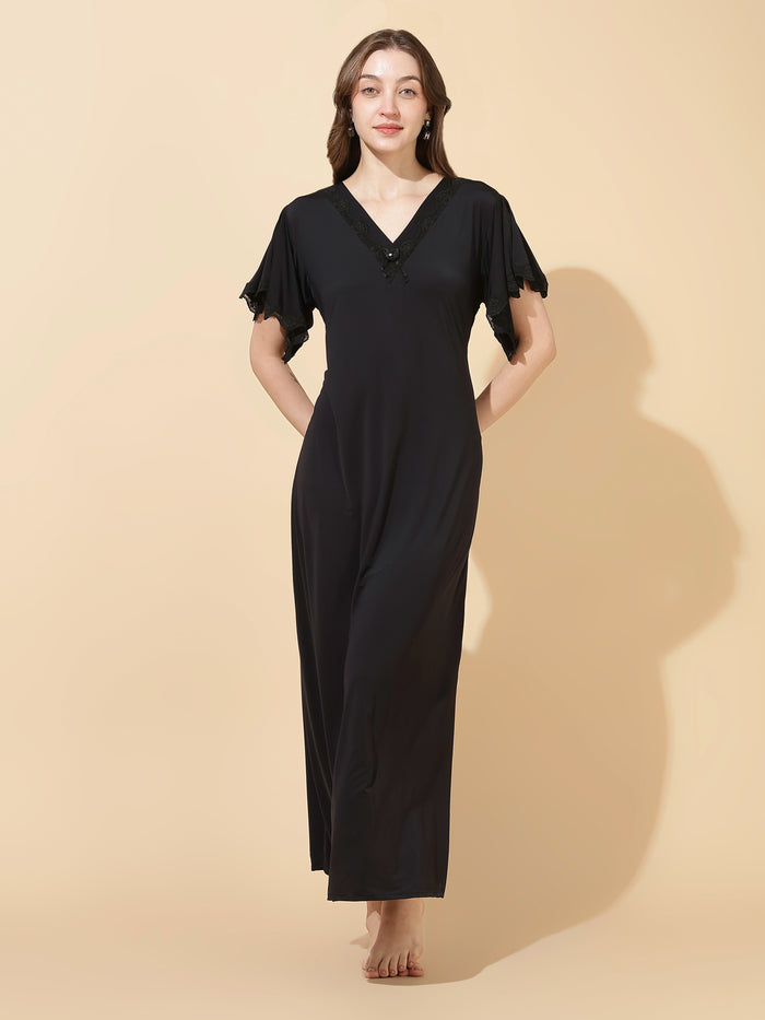 Black modal designer soft summer nightwear for women
