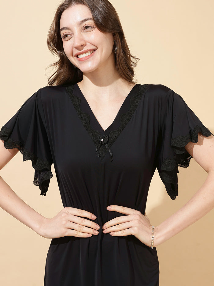 Black modal designer soft summer nightwear for women